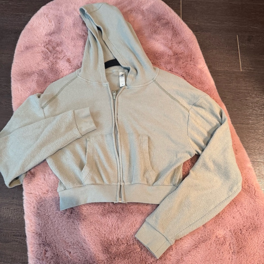 SKIMS Green Ribbed Zip-Up Hoodie - Picture 2 of 4